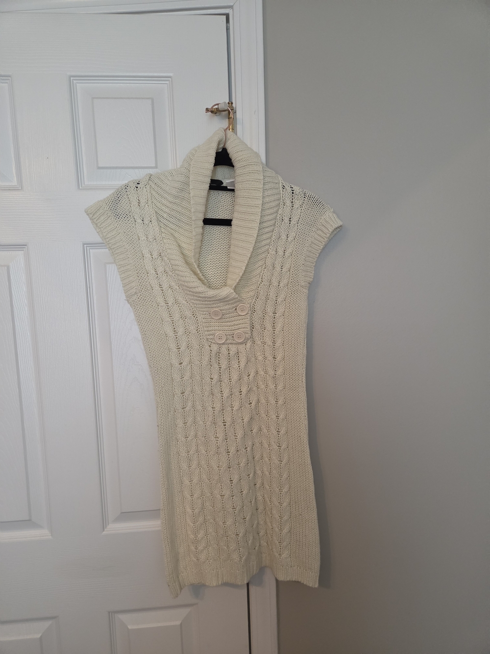 Cream Cable-Knit Sleeveless Cowl Neck Sweater Tunic